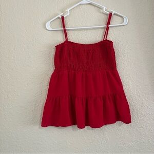 Paper Crane Women’s Blouse Red Bust Tiered Spaghetti Strap Top Size Small Strech